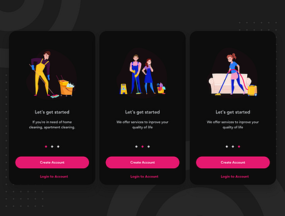Home Cleaning Walkthough Dark Mode app appdesign design icon illustration illustrator ui ux website design wireframe