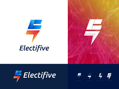 Electric logo design - Electifive abstract logo digital e letter logo electric logo electric logo png electrical logo symbols energy factory gradient icon letter logo logomark logotype modern logo number 5 rumzzline thunder thunderbolt vintage