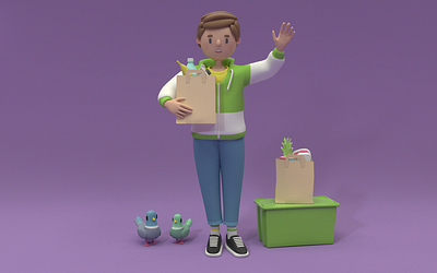 market 3d character design illustration