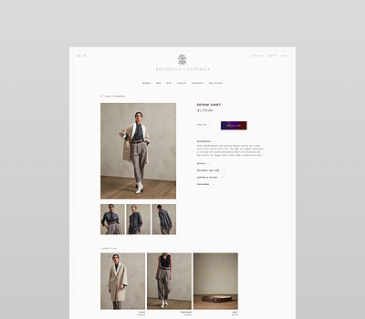 Brunello Cucinelli concept - e-commerce site. clothes clothing design detail page ecommerce italian light minimal online store product product page store typogaphy ui user interface design uxui web web design