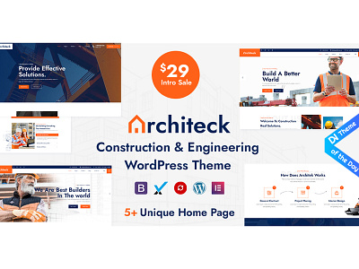 Architeck - Construction WordPress Theme animation architecture branding building business construction constructor contractor creative design engineer exterior design illustration industry minimal typography ui web website