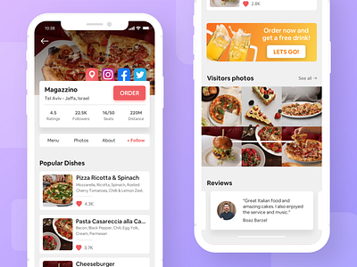 Food App - Restaurant Profile Mockup app application branding design food iphone menu profile restaurant smartphone typography