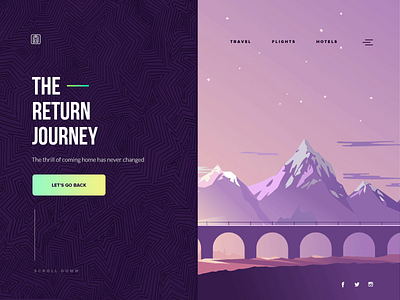 The Journey Landing Page Design animation booking app branding flight app gradient hotels illustraion illustrator interaction journey metro mobile mobile design mountains print product design train travel typogaphy web design