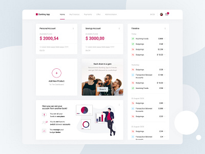 Banking App - Dashboard app balance bank banking dashboard finance fintech money transactions transfer ui ux