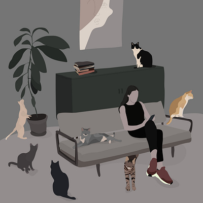 cat lady app art cat lady cats design flat illustration illustrator minimal pastel ui vector web woman
