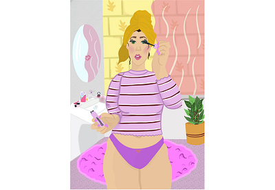 'Getting ready' Illustration bathroom design digital illustration digital illustrator feminine freelance freelance illustrator getting ready glossier handdrawn illustration illustrator ipad make up pink procreate sassy woman woman illustration women