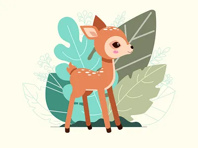 Cute baby deer on the background of decorative autumn leaves adobe illustrator brand identity cartoon character creative cute animal deer illustration flat illustration illustration kids illustration logo design ui vector