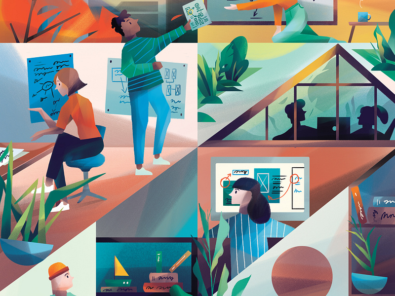 Workspace business illustration interior office office design remote working spaces work from home