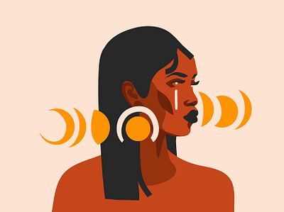 Moon phases abstract adobe draw african american african woman art branding cartoon girl illustration ipad pro moon people portraits simple design simple illustration simple logo vector vector art woman character woman portrait