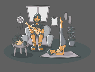 quarantine time couple flat illustration qurantine vector
