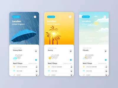 Weather App Ui adobe xd adobe xd template alifemu cloudy weather heavy rain ios weather ios weather app mobile weather app rainy weather sunny weather weather weather app weather app ui weather forecast