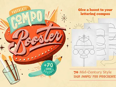 CompoBooster Procreate Retro Brushes booster calligraphy compo compo booster composer lettering lettering compos lettering compose mid century procreate procreate retro procreate retro brush procreate retro brushes retro shape shapes signage typeface vibe vintage