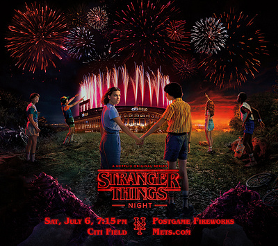 Stranger Things Night at Citi Field OOH ad advertising baseball composite design digital fireworks netflix ooh photoshop stranger things