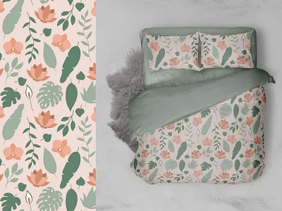 Tropical flowers adobe illustrator design art digital flat flower green illustration leaves lotus monstera orchid paper pattern pink seamless spathiphyllum tropical vector