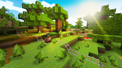 Cute Cow Enjoys Awesome Minecart Rail System in Realmcraft Free build craft free minecraft game art game design games landscape minecraft building nature pixel art realmcraft