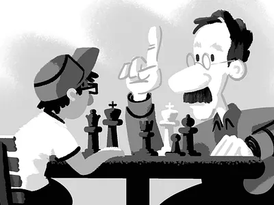 A man in the park is losing at chess. bishop blackandwhite boardgame chairs character design characters chess game grayscale greyscale moustache pawn procreate rook sketch table