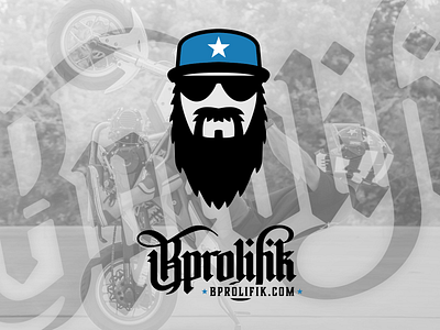 Bprolifik logo beard black blue bprolifik brand brand design brand identity branding grom grom squad honda illustration logo moto motorcycle stunt stunt rider stunter sunglasses wheelie