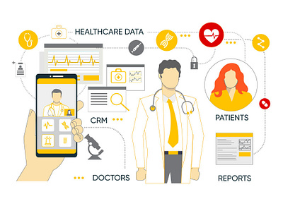 The work of medical CRMs appdevelopment applications character crm doctors figma graphicdesgn grey healthcare healthcare app illustration iot medical medical design mobile software development style yellow