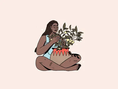Sitting around a Lemon Tree braids design flat girl grow illustration leaves lemons nature plants procreate shadows texture tree woman