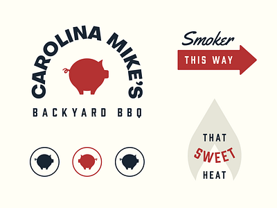 Carolina Mike's, II badge bbq branding flame geometric illustration logo logo design mark minimal pig typography typography logo