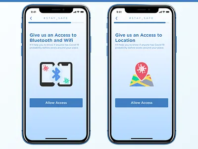 De Corona - COVID-19 App - Access request access bluetooth covid covid 19 covid19 design health location mobile mobile ui sign ui ux wizard