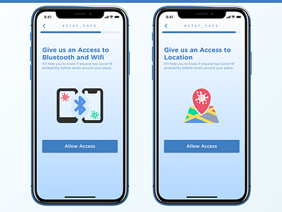 De Corona - COVID-19 App - Access request access bluetooth covid covid 19 covid19 design health location mobile mobile ui sign ui ux wizard