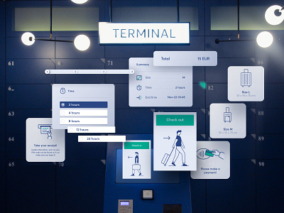 Self-service terminal interface for automated luggage storage components design system self service terminal travel travel app ui ux