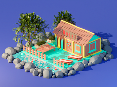 Paradise Island 3dillustration 3dmodeling blender blender3d illustraion illustration isometric low poly lowpoly lowpolyart