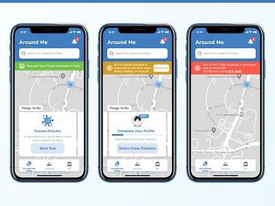De Corona - COVID-19 App - Home app around clean covid 19 covid19 health map mobile mobile ui search things to do ui ux