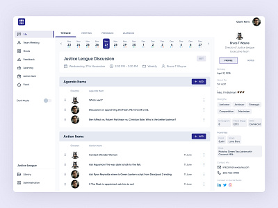 People Management Web App UI action items agenda app app ui dashboad design employee employee engagement light ui meeting meeting app meeting room side project ui user interface