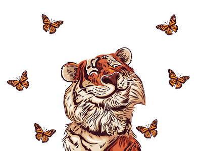 Cute Tiger with Butterfly 🐯 animal art background butterfly cartoon character design illustration mascot design smile sweet tiger tiger mascot