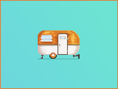 Travel Trailer [Pixel Art] blue car chrome copper cute gold gradient light pixel art pixelart rv shadow shinny wheel