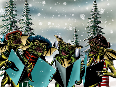 Unwanted Carolers 80s movies comic book art digital art fan art gremlins illustration ipad procreate retro the futur