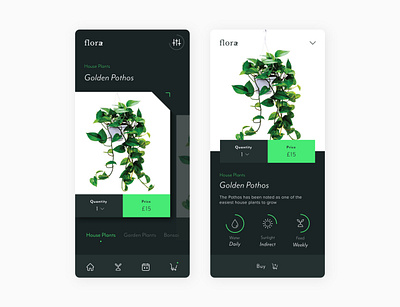 Flora Interface app dark ui ecommerce interface mobile plants screen shopping ux