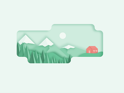 Salmon House branding canyon clean cutout design dropshadow green illustration landscape monochromatic mountain orange red salmon shadow vector