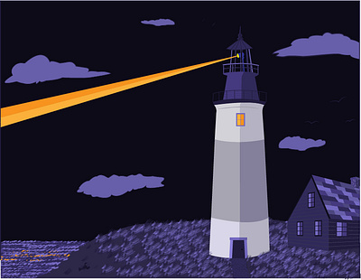 Lighthouse drawing beach cape cod conceptual design illustration illustrator lighthouse nighttime ocean ui ui design ux