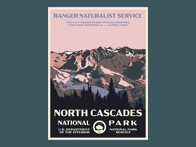 north cascades postcard design illustration mountains national parks north cascades postcard trees type vintage washington