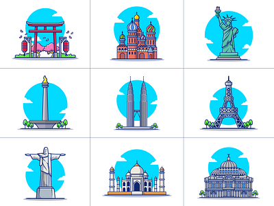 Travelling....... ✈️🧳🗺️🌎 (PART 2) brazil building eiffel tower famous holiday icon illustration japan landmark liberty statue logo mexico monas paris taj mahal torii gate travel travelling twin towers