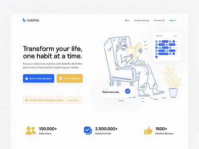 Habitify Website Design Exploration app landing page app website conversion rate optimisation growth home page homepage india marketing site marketing website mobile app saas saas design saas landing page saas website ui design visual design visual exploration web design website website design