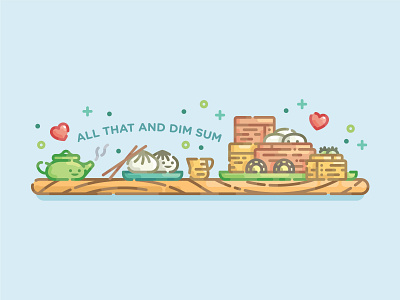 All That and Dim Sum cute digital illustration dim sum flat design flat illustration food food pun illustration line art monoline pun