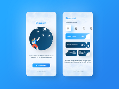 StarCast- Star Visibility Forecast android app design blue mobile app star star app star forecast stargaze ui ux weather weather app