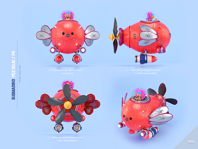 Fish submarine 3d c4d character design fish illustration render submarine