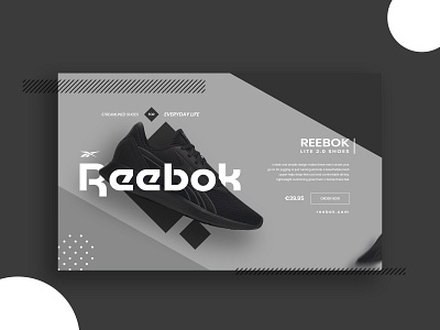 Reebok Shoe Banner/Design adobe photoshop banner dailyui dark design illustration minimalistic modern product design reebok typography ui webdesign