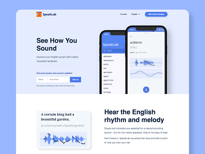 SpeakLab - English Intonation Training App app clean education app language learning mobile mobile app pitch pronunciation app recording speaking ui ux voice waveform