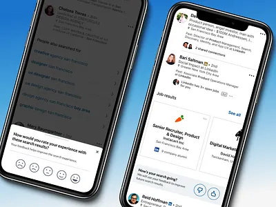 LinkedIn — Global Search Feedback I (Mobile) design exploration design patterns explicit signals feedback ios app linkedin machine learning mobile mobile app search search relevance search results thumbs down thumbs up ui user feedback ux