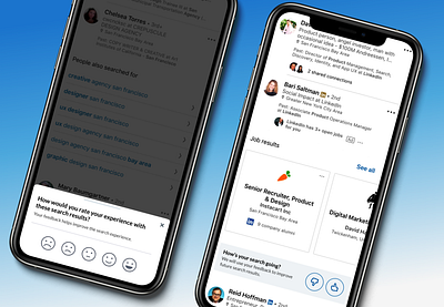 LinkedIn — Global Search Feedback I (Mobile) design exploration design patterns explicit signals feedback ios app linkedin machine learning mobile mobile app search search relevance search results thumbs down thumbs up ui user feedback ux