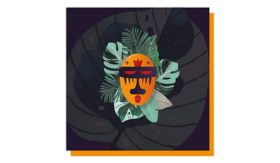 African Mask with red Lips icon illustration logo