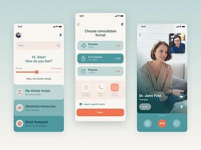 Psychology Mobile App adobe app app concept application design studio experience figma flat interface medical meditation mental health minimal psychology ui user ux