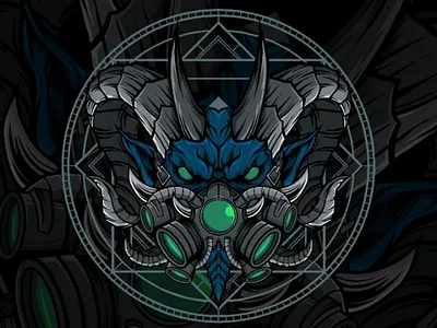 MONSTER HEAD gasmask head illustration mas monster