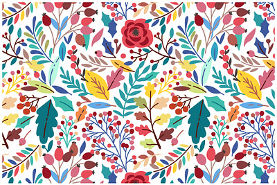 Autumn flowers and berries. Fall Chic autumn design exotic fall floral flower leaf leaves pattern print seamless textile vector